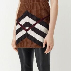 Burberry Chevron Check Ribbed-Knit Mini Skirt